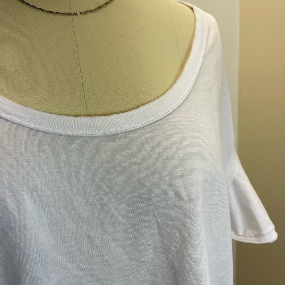 Free People  Loose Sleeves Top Crew Tee Lightweight T-Shirt White Cotton Blend - Picture 5 of 14